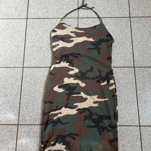 CAMO HALTER MINI DRESS